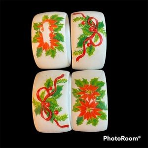 Vintage Hand Painted Ceramic Christmas Napkin Rings